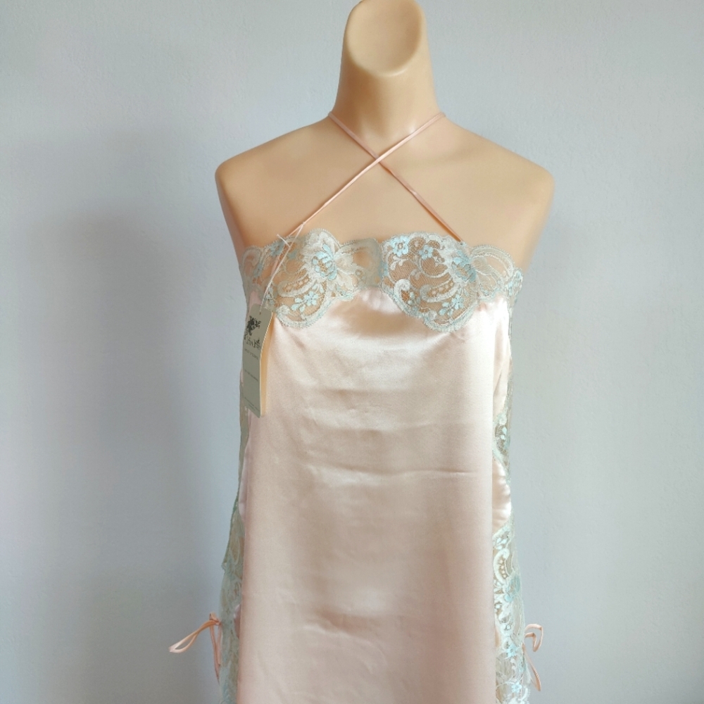 NWT Vintage Silk Maxi Dress | Satin Silk Lingerie Nightgown- Peach - Picture 5 of 6